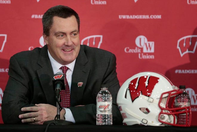 Paul Chryst, Wisconsin's new football coach, speaks during an a NCAA college football news conference at the Nicholas-Johnson Pavilion in Madison, Wis., Wednesday, Dec. 17, 2014.