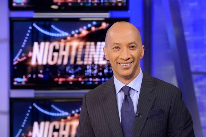 In this image released by ABC, ABC News' chief national correspondent Byron Pitts appears on the set of "Nightline," in New York. Pitts will replace Dan Abrams as a co-anchor of "Nightline," after Thursday's edition of the late-night news program. He joins Dan Harris and Juju Chang on the anchor team. (AP Photo/ABC, Lorenzo Bevilaqua)