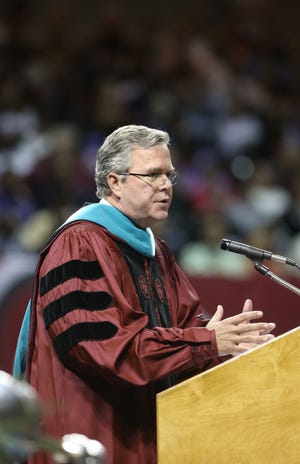 Former Florida Gov. Jeb Bush speaks at commencement exercises for The University of South Carolina in Columbia, S.C., on Monday. It marks the Republican leader’s second visit in three months to the state that will host the 2016 presidential primary season’s first contest in the South.