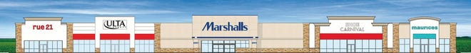 This artist’s rendering shows a new strip mall, anchored by a Marshalls, that is slated to open soon in Madison Township.