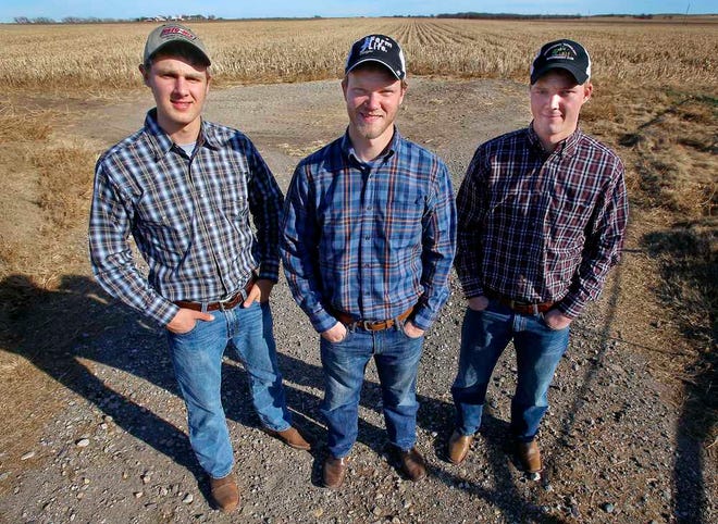From left, brothers Kendal, Greg and Nathan Peterson became YouTube sensations in 2012 because of their music parody videos promoting farm life and the agriculture industry. The brothers, who grew on the family farm at Assaria, have since become an international brand that includes speaking engagements and an online store. The Peterson brothers have been selected as The Topeka Capital-Journal's Kansans of the Year.