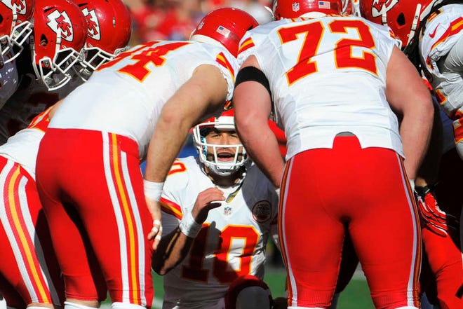 Kansas City quarterback Chase Daniel, middle, will make his second career start in place of Alex Smith on Sunday against San Diego. Smith is out with a lacerated spleen.