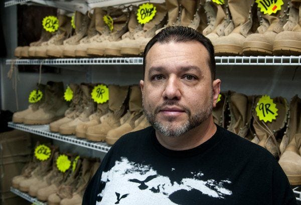 Ramon Reyes, 39, is the owner of Da Boot Shop on Yadkin Road. The store offers a select line of replacement soles for different terrain that Reyes says has been tried, tested and proven to work.