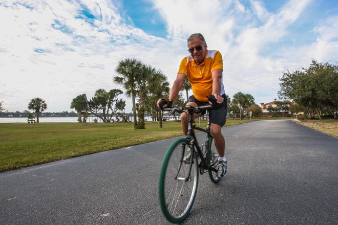 Arthur Hannon rides his bike recently at Fortunato Park in Ormond Beach.