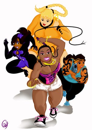 The Chunky Girl Comics superheroes (clockwise from left): Sweet Pea, Candy, Sage and Rosie. COURTESY