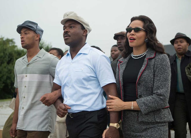 Selma, which is showing at Evans, Augusta and Aiken theaters, stars David Oyelowo (center) as Martin Luther King Jr. and Carmen Ejogo (right) as Coretta Scott King.