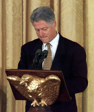 In 1999,for the second time in history, an impeached American president went on trial before the Senate. President Bill Clinton faced charges of perjury and obstruction of justice; he was acquitted. (THE ASSOCIATED PRESS)