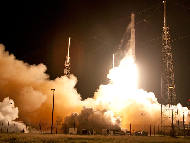 The Falcon 9 SpaceX rocket lifts off from Space Launch Complex 40 at the Cape Canaveral Air Force Station in Cape Canaveral, Fla., Saturday, Jan. 10, 2015. SpaceX is on a resupply mission to the International Space Station.