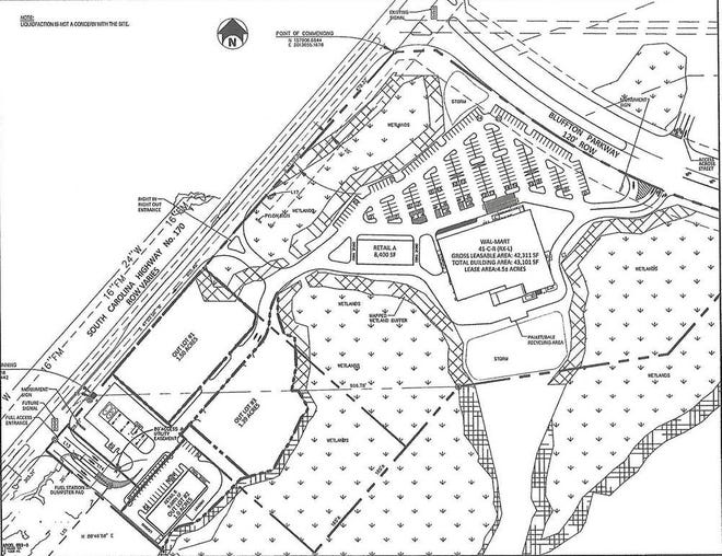 Courtesy of Art Waaland, Inc. A preliminary site plan for the Walmart Neighborhood Market shopping center planned for the intersection of S.C. 170 and Bluffton Parkway.