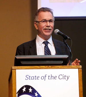 Mayor Glen Robertson gives his annual state of the city address Tuesday at the Lubbock Memorial Civic Center.