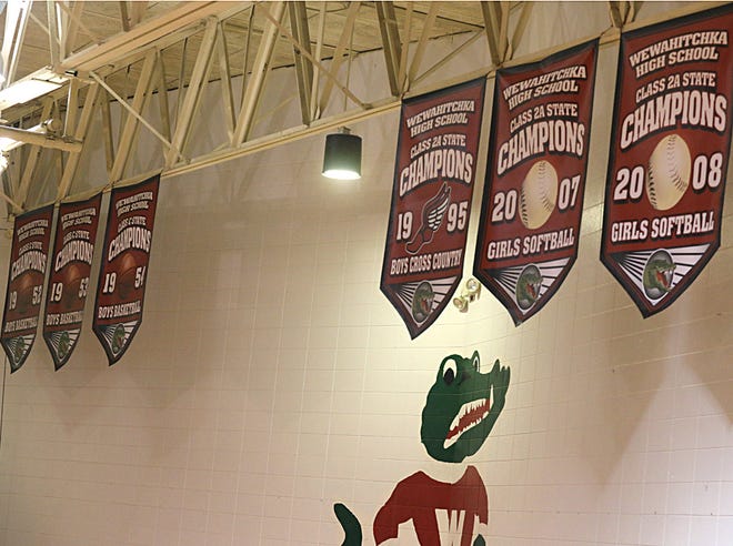 Wewahitchka High School unveiled banners marking the school's six state championships during a ceremony Tuesday night.
