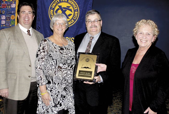 David Ludders received the Book of Golden Deeds Award on Thursday at a meeting of Sturgis Exchange Club. He is pictured with his wife, Jeanne, Exchange Club president Joe Haas and Esther Feyes, chairperson of Book of Golden Deeds.