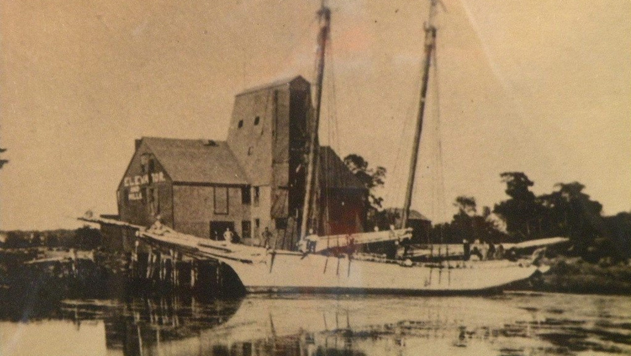 This 1880 photo shows the Friend Tide Mill on the Bass River. The mill processed grain brought to the location by ship. Photo courtesy of Beverly Historical Society