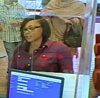 This female is suspected of scamming a victim into cashing a forged check for $4,300 in Stockton. She was driving a red, four-door 2012 Ford. COURTESY