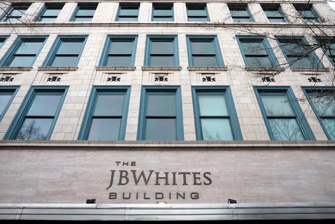 The JB Whites building features studio, one, two and three bedroom condos downtown. About half of the upscale condos in the JB Whites building have been sold.