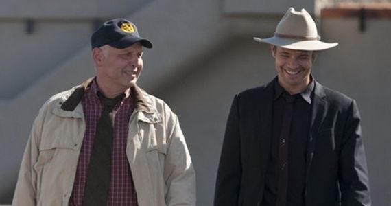 Nick Searcy (left) and Timothy Olyphant in a scene from 'Justified'