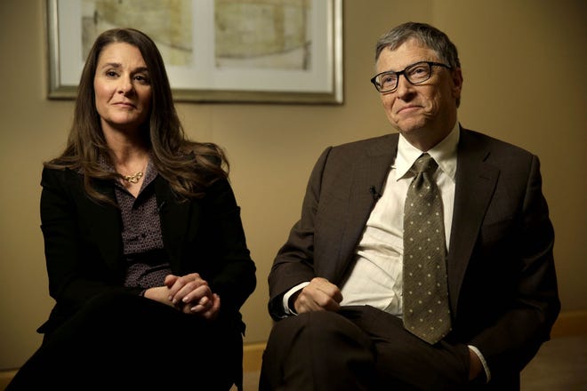 Bill and Melinda Gates are interviewed in New York on Wednesday, Jan. 21, 2015. As the world decides on the most crucial goals for the next 15 years in defeating poverty, disease and hunger, the $42 billion Gates Foundation announces its own ambitious agenda.