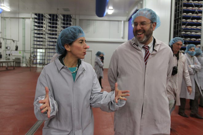 Governor Raimondo and Stefan Pryor, her nominee to become the Rhode Island's first commerce secretary, tour Daniele Foods Inc., in Burrillville on Thursday. The tour was the first such visit that highlights successful businesses. Daniele is in the midst of a large expansion program to meet the demand of its global customers.