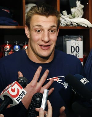 Rob Gronkowski was his normally goofy self Friday during media interviews. AP