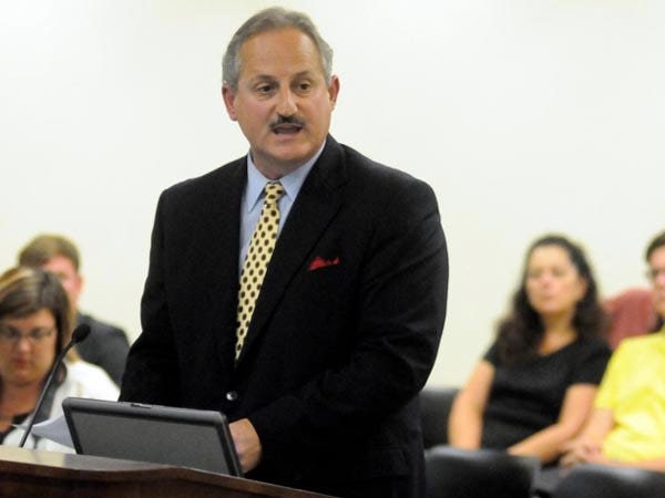 John Ferrante, chairman of the Board of Trustees for Charter Day School Inc., speaks during the Brunswick County Board of Education meeting in Bolivia on Tuesday, Sept. 9, 2014.