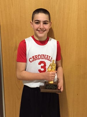 Spencer Rodesiler poses with his regional championship trophy for his win in the Hoop Shoot.



Courtesy Photo
