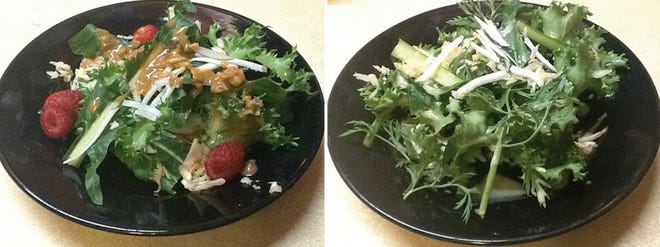 Bok choy ginger salad (left) and mustard endive salad.