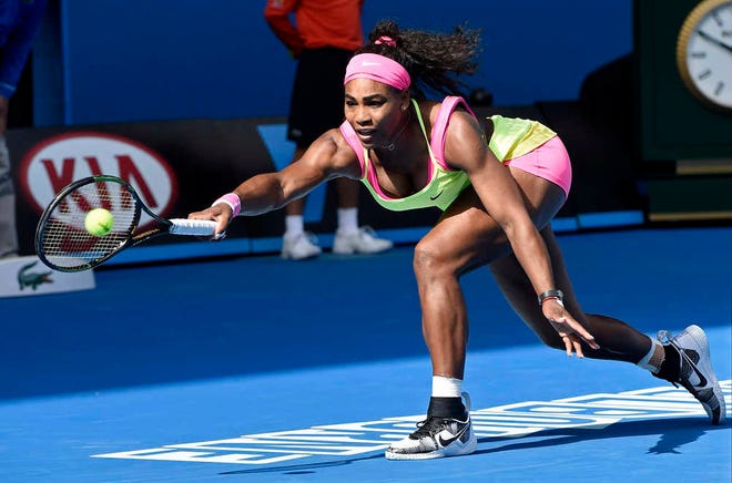 Serena Williams reaches for a shot during a semifinal win over Madison Keys. Williams has won the past 15 matches against Maria Sharapova, her foe in the final.