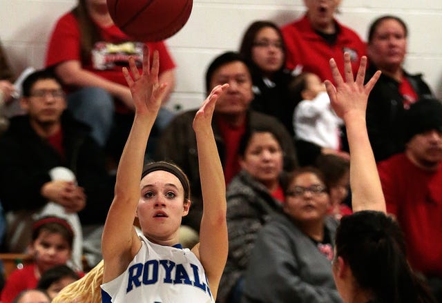 Colo-NESCO's Hannah Buseman scored 13 points to help the Royals to a 65-36 win over Meskwaki on Thursday. Photo by Brian Achenbach/Special to the Tribune 
 Colo-NESCO's Kassie Robinson reaches for the rebound against Meskwaki on Thursday. Photo by Brian Achenbach/Special to the Tribune 
 Colo-NESCO's Shayla Dean shoots a lay up against Meskwaki on Thursday. Photo by Brian Achenbach/Special to the Tribune 
 Colo-NESCO's Melanie Van Loon drives through two Meskwaki defenders in a 65-26 win on Thursday. Photo by Brian Achenbach/Special to the Tribune