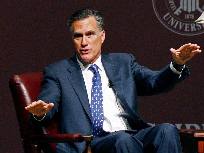 Former GOP presidential candidate Mitt Romney speaks at Mississippi State University on Jan. 28 in Starkville, Miss. After a three-week flirtation with another run for president, Romney said definitively on Friday that he will not seek the White House in 2016.