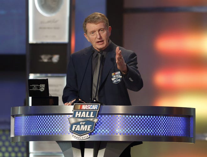 Bill Elliott speaks during his induction into the NASCAR Hall of Fame on Friday night in Charlotte, N.C. AP Photo/Nell Redmond