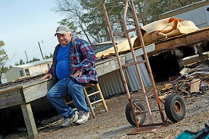Vietnam veteran Dennis Klinefelter lost his Richlands trailer back in October due to a fire, now he needs to get the debris off the land by February and has been cleaning up on his own. Photo by Maria Sestito/The Daily News
