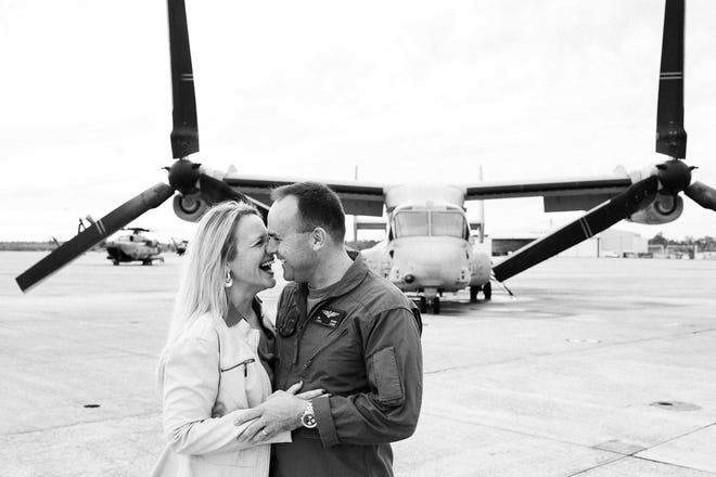 Nicole Spaid and husband, Wes. Spaid is one of three women nationwide who are competing for the Marine Corps Spouse of the Year Award.