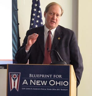 State Budget Director Tim Keen discusses details of Ohio Gov. John Kasich's proposed two-year, $72 billion state budget that includes a $500 million net tax cut, on Monday, Feb. 2, 2015, in Columbus, Ohio.
