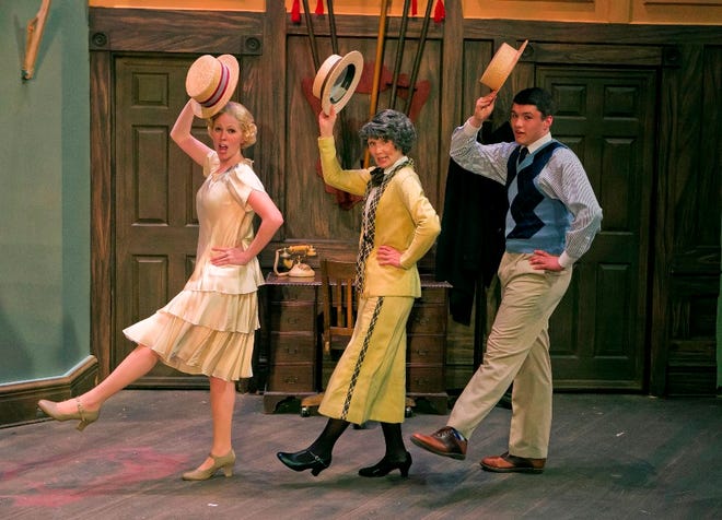 Joanna Bauernfeind as Hope, from left, Suellen DeVito as Miss Tweed and Gary Sonneberger as Geoffery in a scene from the Ocala Civic Theatre production of “Something's Afoot.”