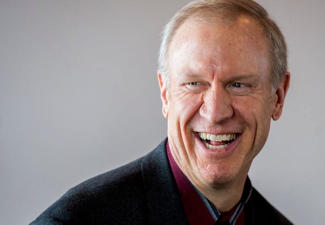 Illinois Gov. Bruce Rauner stops by Peoria on Friday to speak to the Peoria Area Chamber of Commerce.