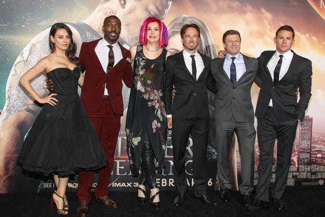 Actors Mila Kunis, from left, David Ajala, Director Lana Wachowski, actors Kick Gurry, Sean Bean and Channing Tatum attend the premiere of Warner Bros. Pictures' "Jupiter Ascending" at TCL Chinese Theatre on Monday, Feb. 2, 2015, in Hollywood, Calif. (Photo by Paul A. Hebert/Invision/AP)