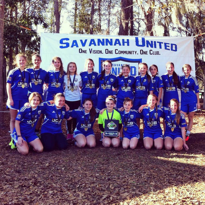The Savannah United (U-14) Premier girls soccer team pose for a photo after winning the Gold division championship of the Savannah United Girls Rock tournament held last month at the Jennifer Ross Soccer Complex.Front row (from left): Megan Snider, Lenie Sellers, Lindsay Seldal, Kylie Gordon, Zadie Bargeron, Kelsey Edwards, Emma Snider.Back row (from left): Katie Drittler, Sha'Nya Stephens, Addie Robertson, Paige Milan, Mya Hickman, Loren Whitley, Cierra Parks, Brianna Leckie, Ty Slingluff and Anna Avery.Photo courtesy of Chrissy Snider