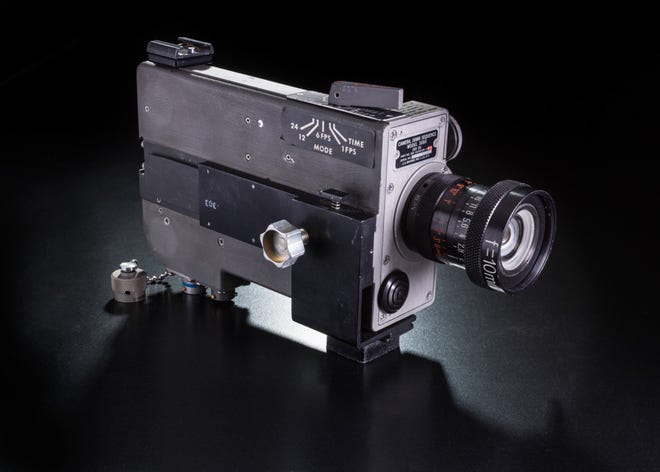 This undated photo provided by National Air and Space Museum, Smithsonian Institution shows a movie camera. More than four decades after the Apollo 11 moon landing, a cloth bag full of souvenirs brought back by astronaut Neil Armstrong has come to light. Among the trove: the camera from inside the lunar module that filmed its descent to the moon and Armstrong’s first steps on the lunar surface in 1969. The discovery was announced Friday, Feb. 6, 2015, by the museum, which is already displaying the camera in a temporary exhibit. (AP Photo/National Air and Space Museum, Smithsonian Institution)
