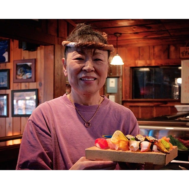 Yoshie made traditional sushi at Harbor Docks on Friday night.