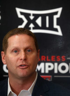Texas Tech athletic director Kirby Hocutt speaks during a news conference on Monday in Lubbock. Hocutt was named to the College Football Playoff Committee.