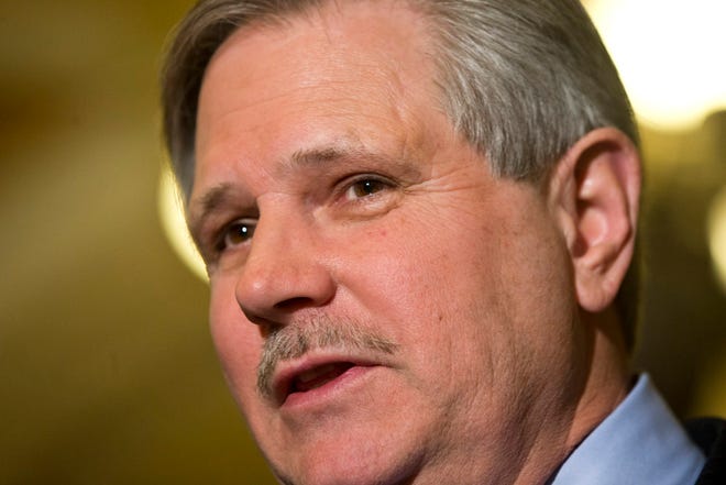 Sen. John Hoeven, R-N.D., sponsor of the Keystone XL pipeline bill, speaks about Keystone XL, in this Thursday, Jan. 29, 2015 file photo, on Capitol Hill in Washington. Hoeven of North Dakota, the chief Republican sponsor of the bill in the Senate, urged the president to approve the project. The pipeline would carry oil harvested from Canada'­s tar sands to Nebraska, where it would connect with existing pipelines to refineries along the Texas Gulf Coast.