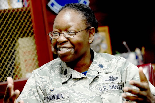 Lt. Col. Mafwa Kuvibidila talks recently in her office about her career and the mission of the 20th Space Control Squadron.