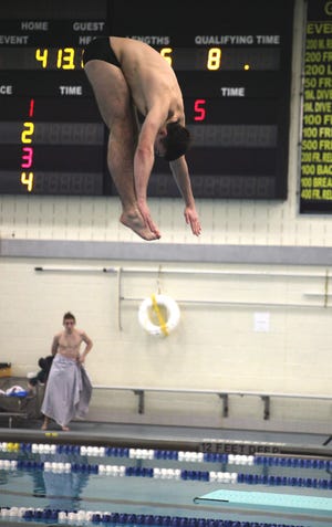 Warwick's Nick Rusek won his third straight Section 9 boys' diving championship on Friday at Valley Central. Will Montgomery/Times Herald-Record)