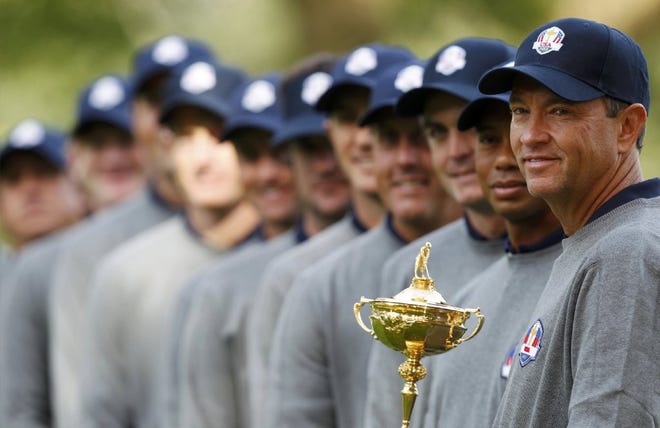 Davis Love III, far right, watched his team blow a 10-6 lead and lose the Ryder Cup on American soil in 2012.