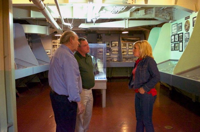 Francis Porek, of Tolland, Connecticut and Dennis Harkins, of Springfield visited Battleship Cove with “Strange Inheritance” host Jamie Colby.