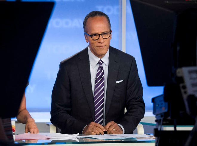 This Sept. 16, 2012 photo released by NBC shows Lester Holt on the set of "Today" in New York. Holt, NBC's choice to fill in for suspended anchor Brian Williams as "Nightly News," has maintained the network's ratings lead, although the competition has tightened. The understated understudy has worked without a break since Williams took himself off the newscast on Feb. 7 and was suspended for six months by NBC News on Feb. 10. The network continues to investigate Williams for misrepresenting his experiences as a journalist. (AP Photo/NBC, Charles Sykes)
