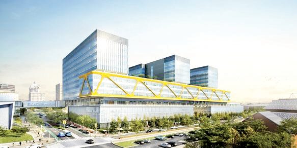 This artist’s rendering shows an aerial view from the west of the Caterpillar headquarters campus. 
Photo provided