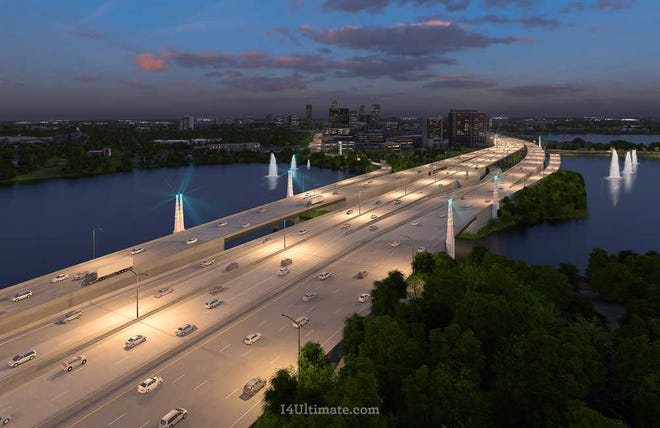 This undated artist rendering released by I-4 Mobility Partners shows the proposed upgrade to Interstate 4 along Lake Ivanhoe going in to downtown Orlando, Fla. State transportation officials are embarking this month on a six-year, $2.3 billion makeover to a vital, 21-mile stretch that produces congestion so thick that frustrated commuters often call it the "I-4 parking lot."(AP Photo/ I4Ultimate.com)