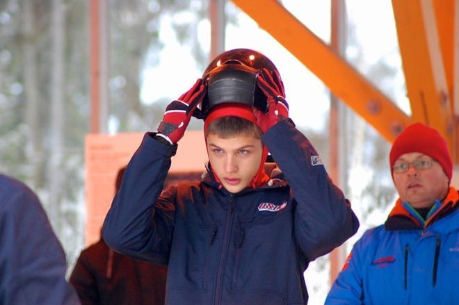 Kindrick Carter, 15, of Warrington prepares for a run down the Olympic track at a skeleton training event in Lillehammer, Norway.