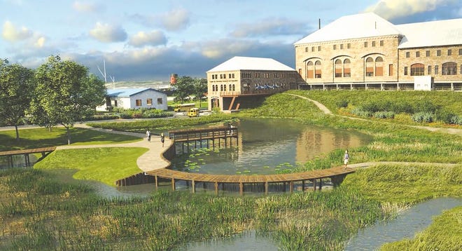 The image above shows a view of the proposed outdoor educational park, part of the LSSU Center for Freshwater Research and Education, which will be adjacent to the Cloverland Electrical Cooperative power plant in Sault Ste. Marie, Mich., on the St. Mary's River.